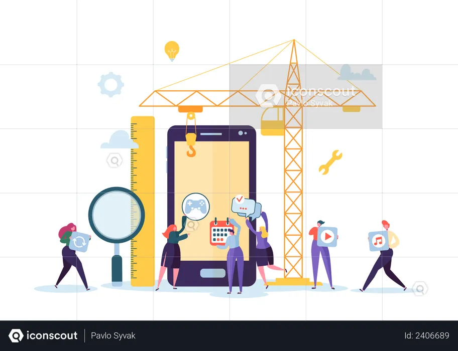 Programmers Building Mobile Application  Illustration