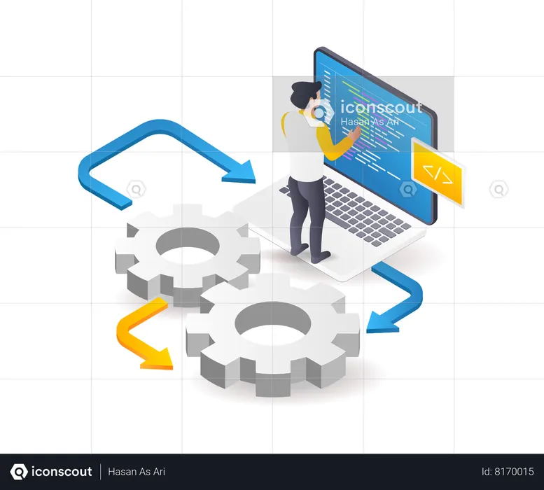 Programmers perform system operations on technological data  Illustration