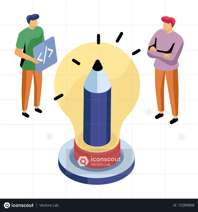 코딩 언어에 대한 아이디어를 공유하는 프로그래머  일러스트레이션
