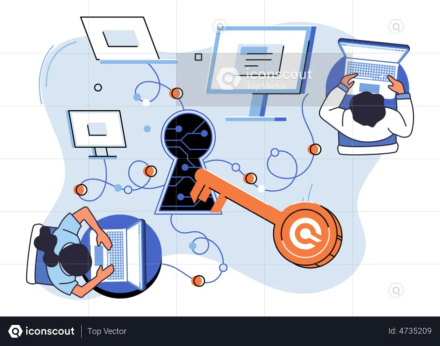 Programmers working on security system  Illustration