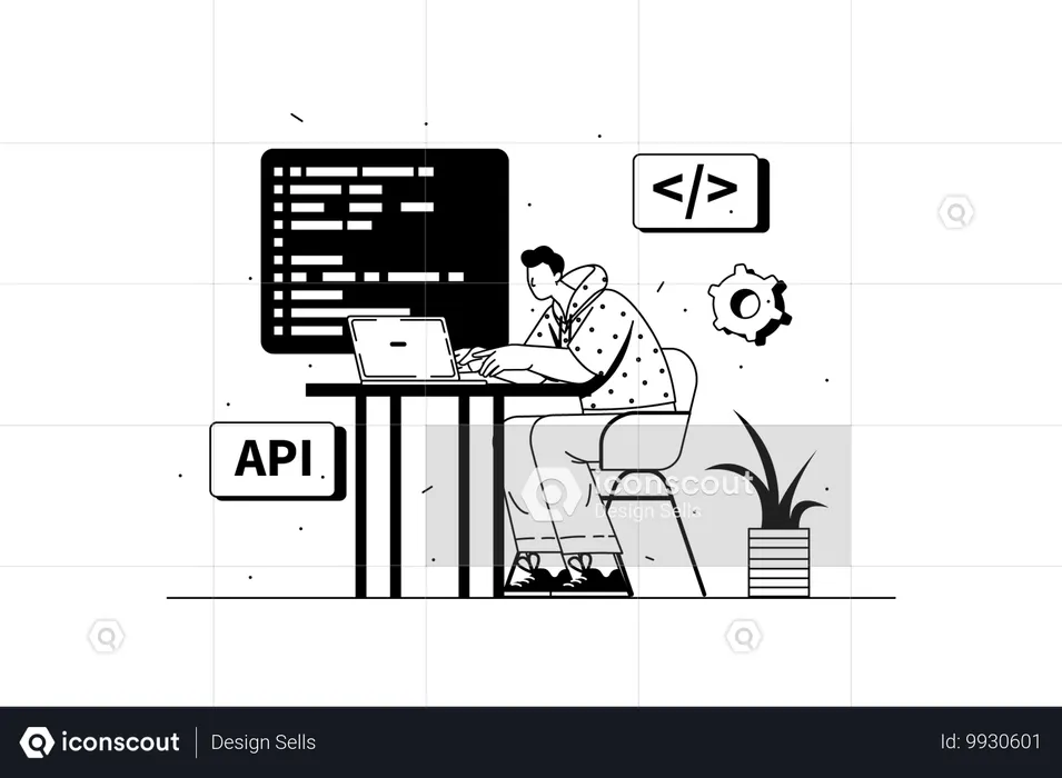Programmierer schreiben Code mithilfe der API  Illustration