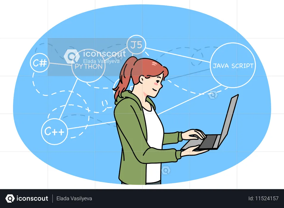 Programmiererin schreibt Codes am Computer  Illustration
