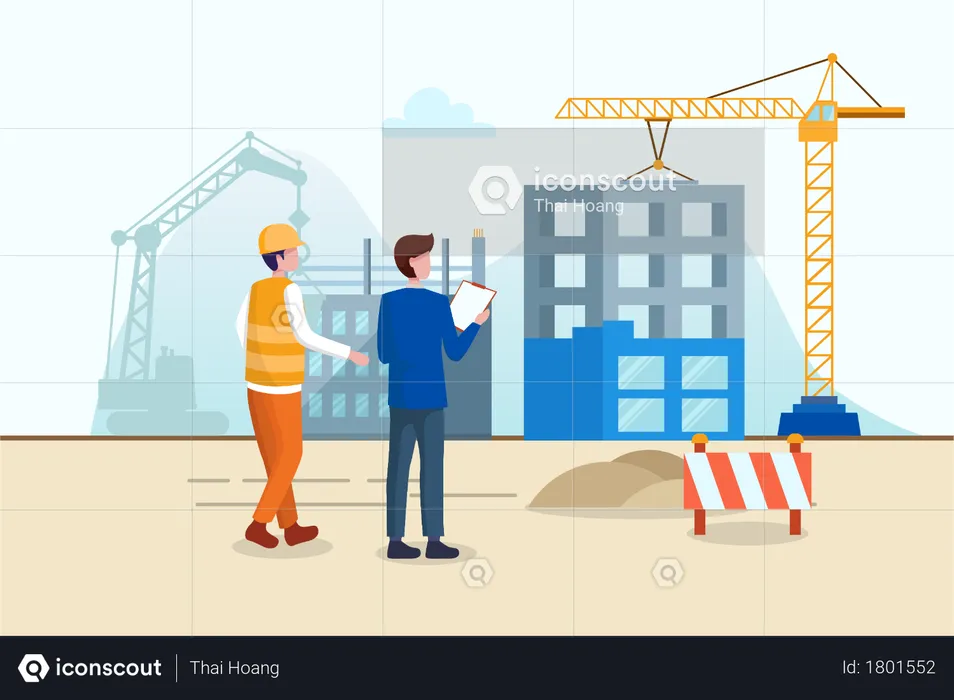 Progress of building construction with contractor  Illustration