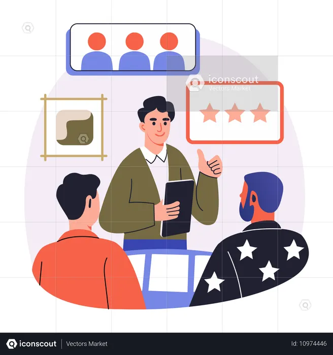 Project manager giving feedback to team  Illustration