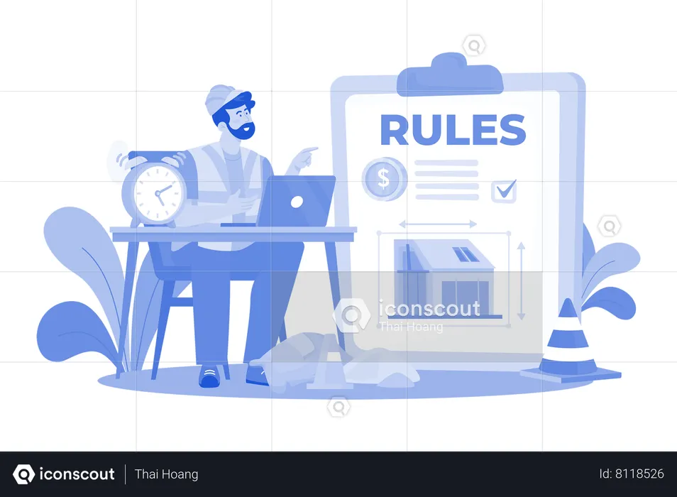 Project worker is making rules for building design  Illustration
