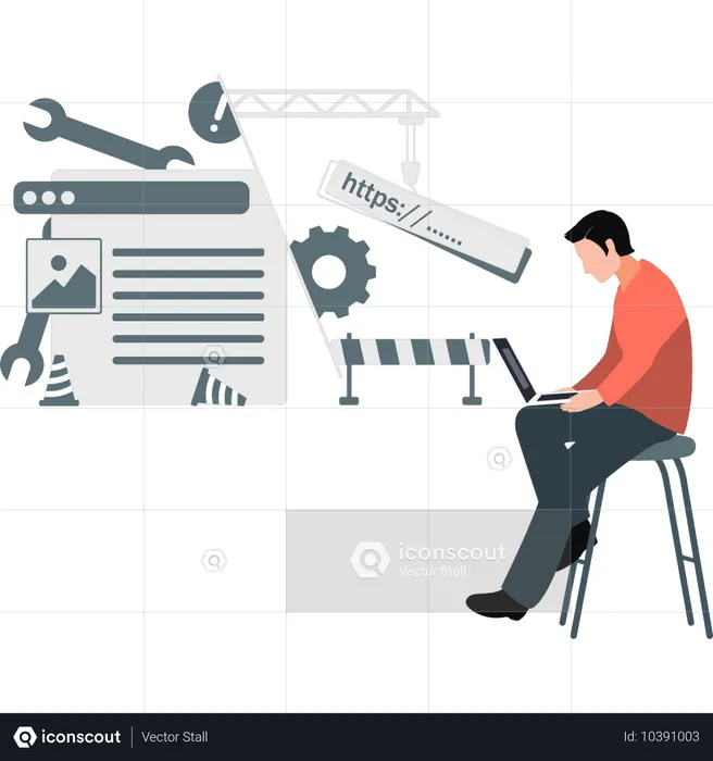 Un garçon crée un projet Web  Illustration