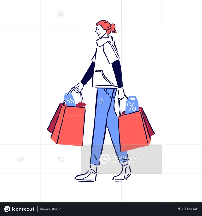 Promenade avec des sacs de courses  Illustration