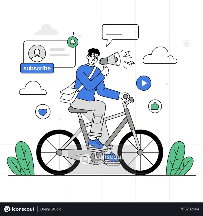 Homme promotionnel sur un vélo  Illustration