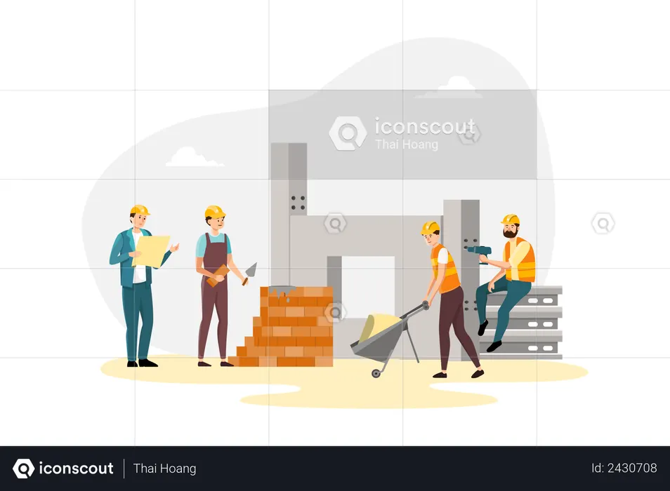 Desarrollador inmobiliario control de obras de construcción  Ilustración