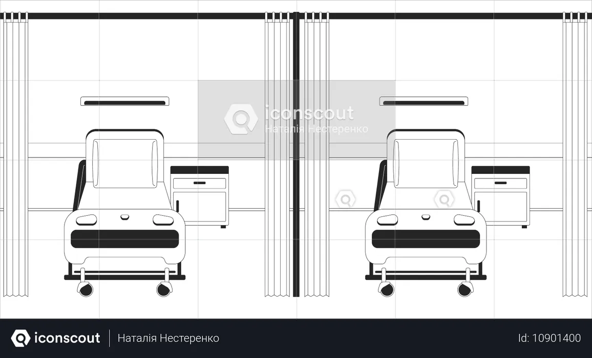 Pronto-socorro com leitos hospitalares vazios  Ilustração