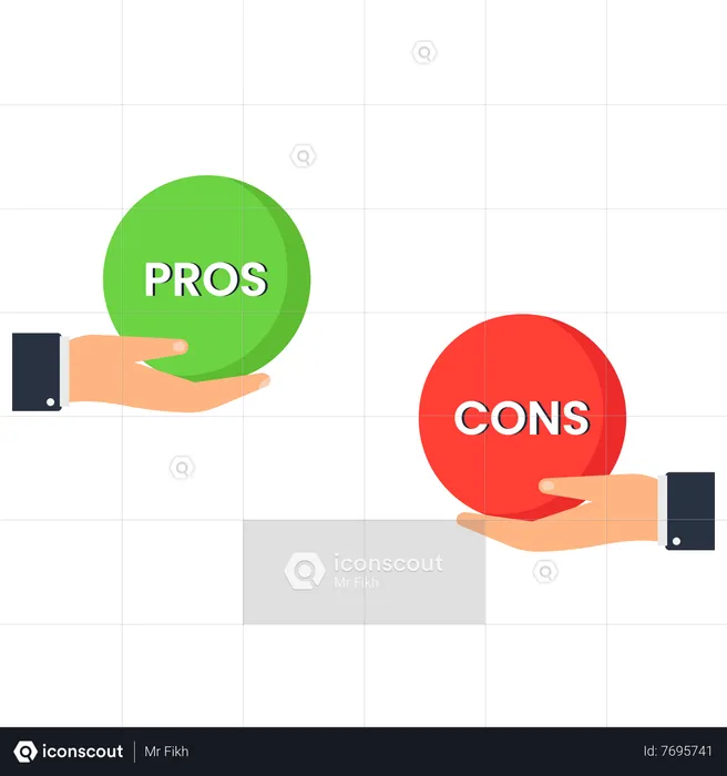 Pros and cons comparison for making business decisions  Illustration