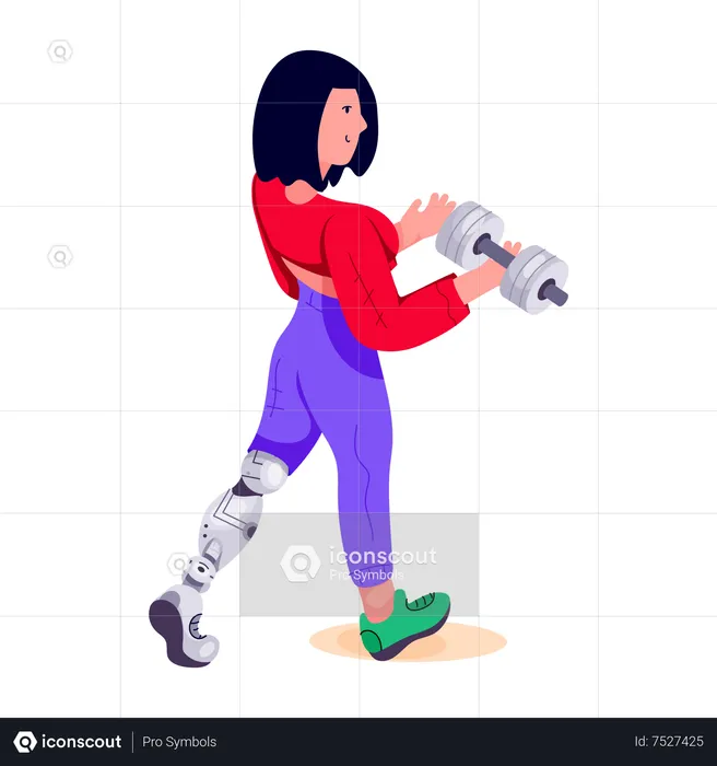 Prosthetic Girl lifting dumbell  Illustration
