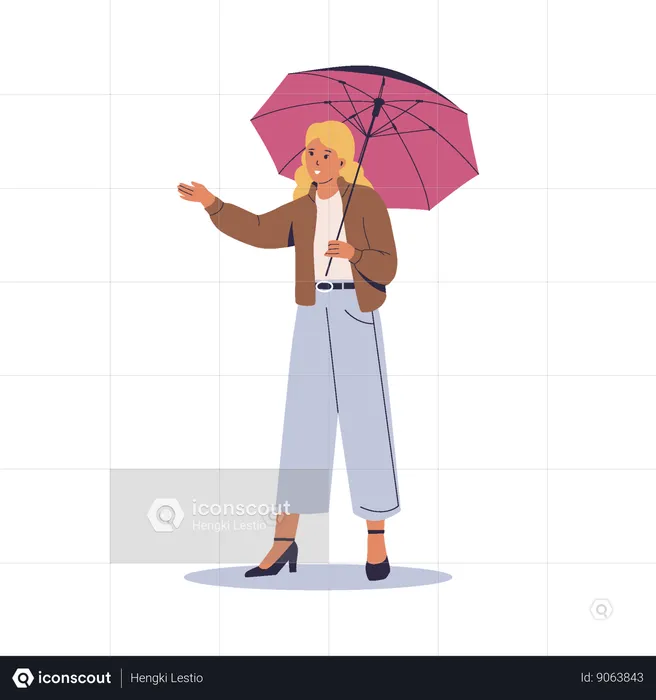 Mulheres de proteção contra chuva com guarda-chuva  Ilustração