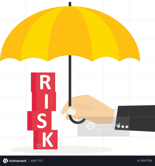 Bloco de madeira de proteção de guarda-chuva com a palavra RISCO  Ilustração