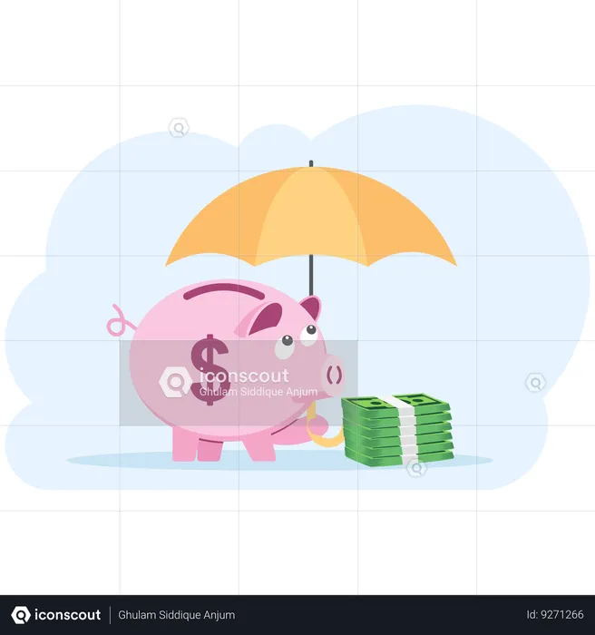 Protecting piggy bank and money  Illustration