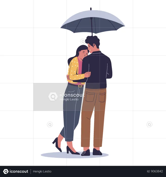 Couple de protection contre la pluie avec parapluie  Illustration