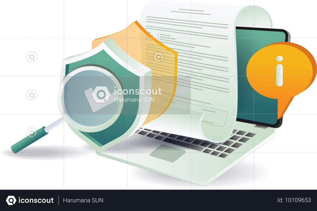 Dados seguros do laptop com firewall  Ilustração