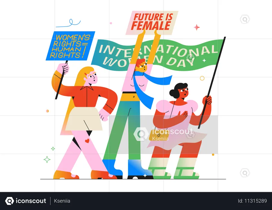 Protesta por los derechos de las mujeres en el Día Internacional de la Mujer  Ilustración