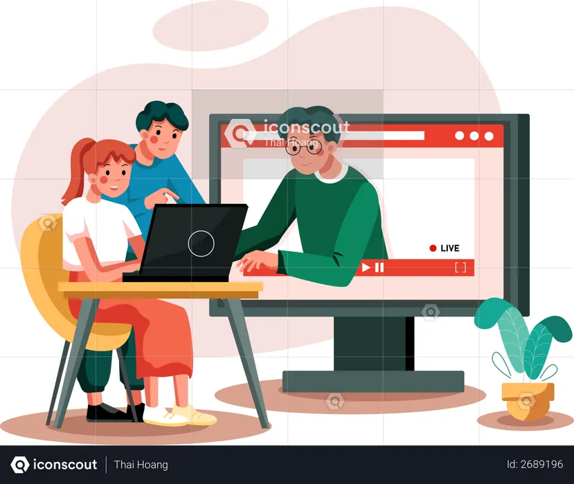 Estudiante haciendo proyecto en línea  Ilustración