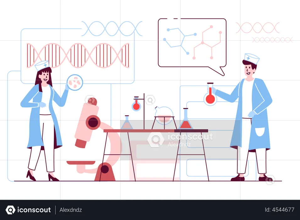 Pruebas de laboratorio médico e investigación científica.  Ilustración