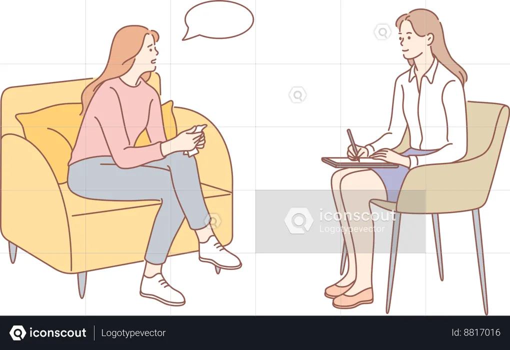 Psychologist is treating sad woman  Illustration