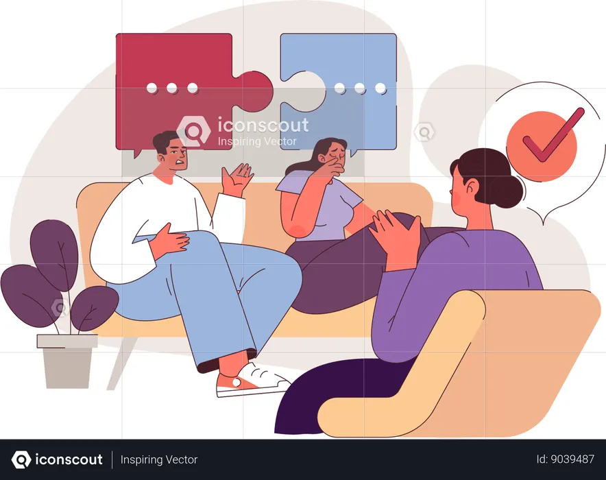 Psychologist is trying to solve issues between couple  Illustration