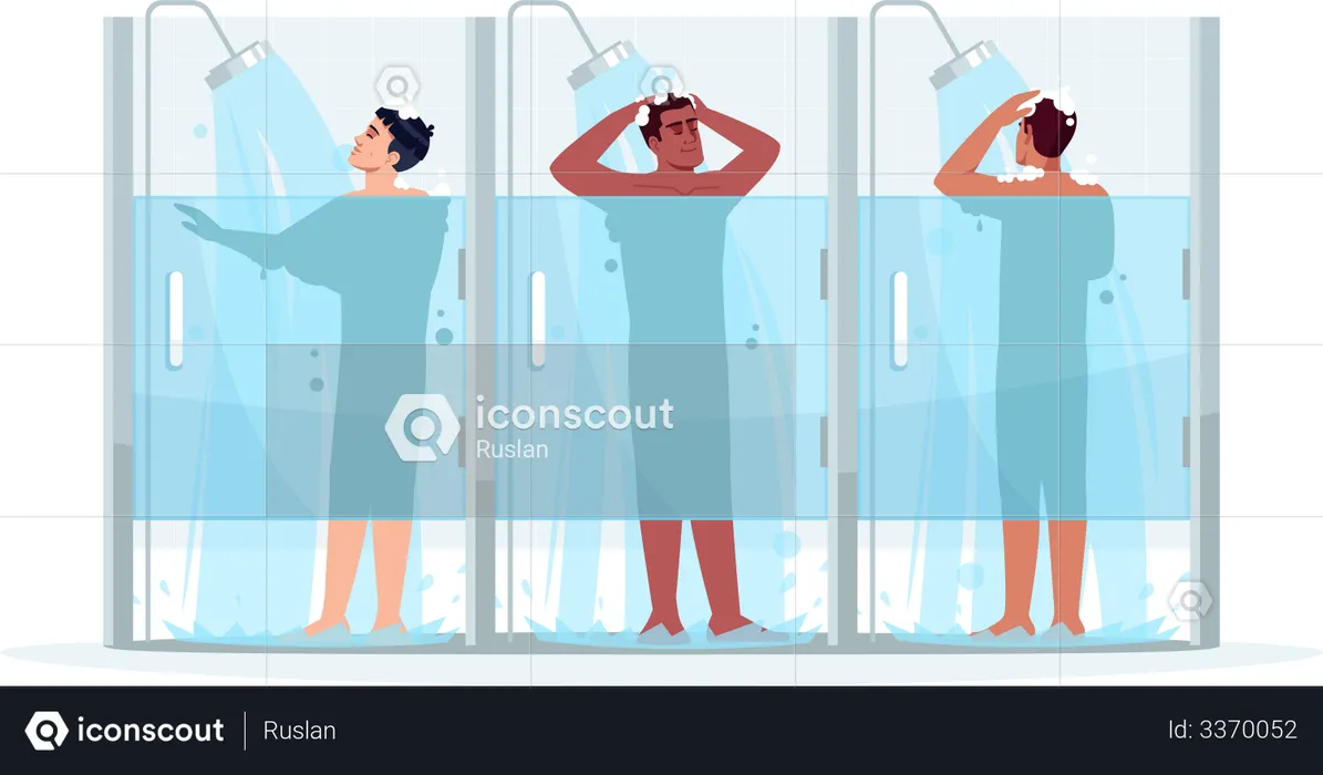 Public male shower  Illustration