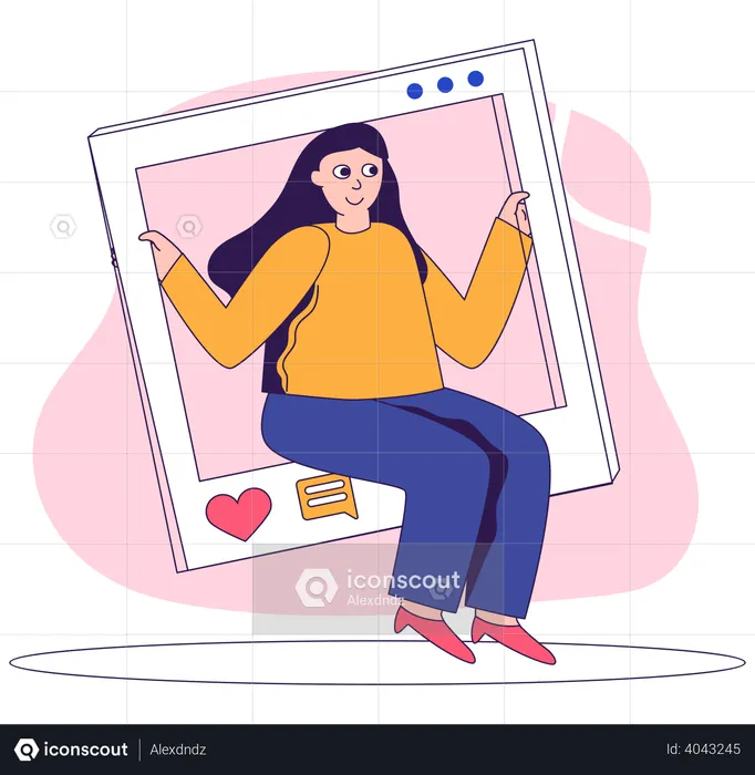 Publicación femenina en las redes sociales.  Ilustración