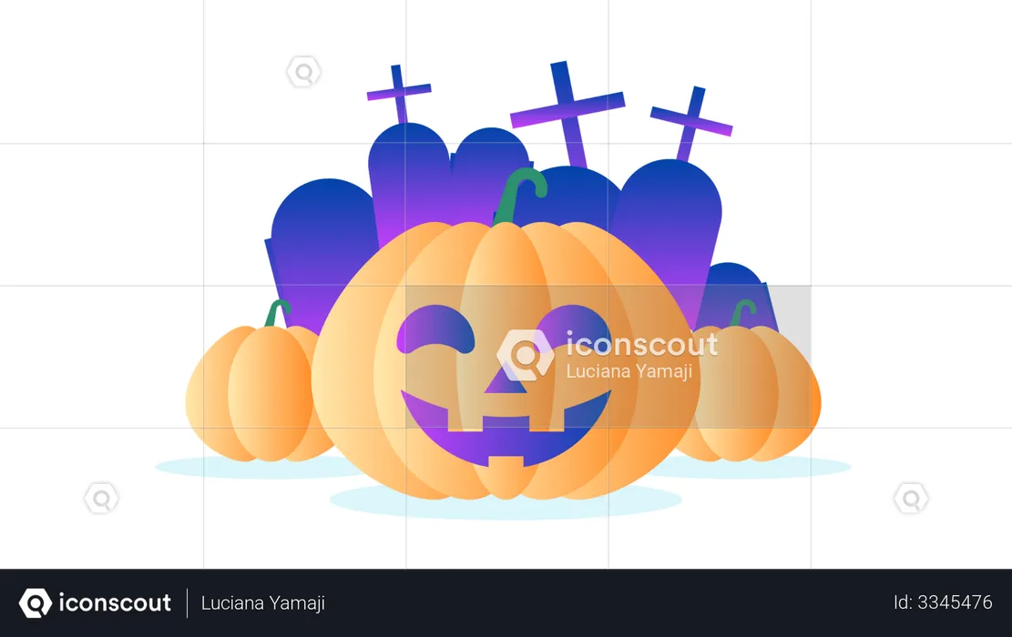 Pumpkin Halloween at the Cemetery  Illustration