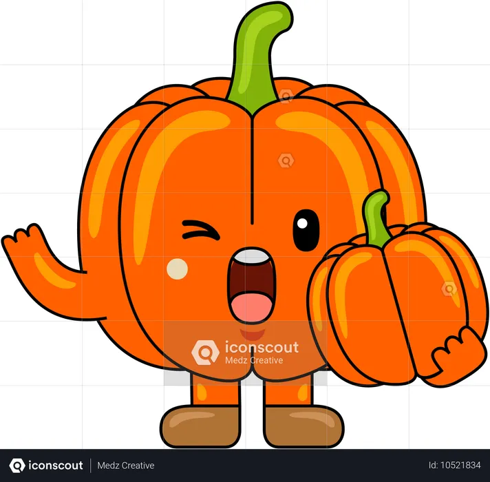 Pumpkin Mascot holding Pumpkin slice  Illustration