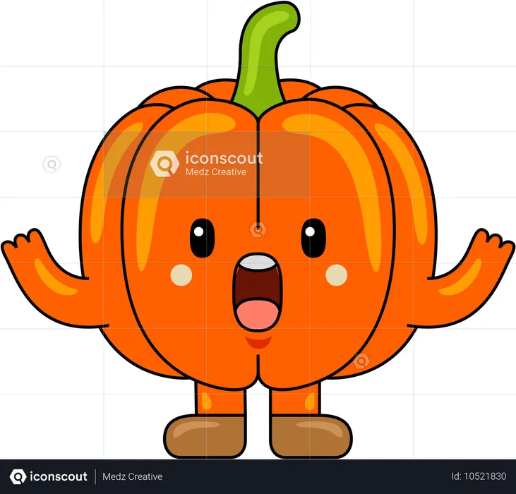 Pumpkin Mascot with hands up  Illustration