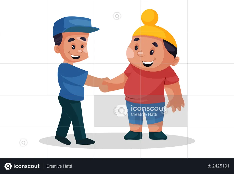 Punjabi boy shaking hand with a man  Illustration