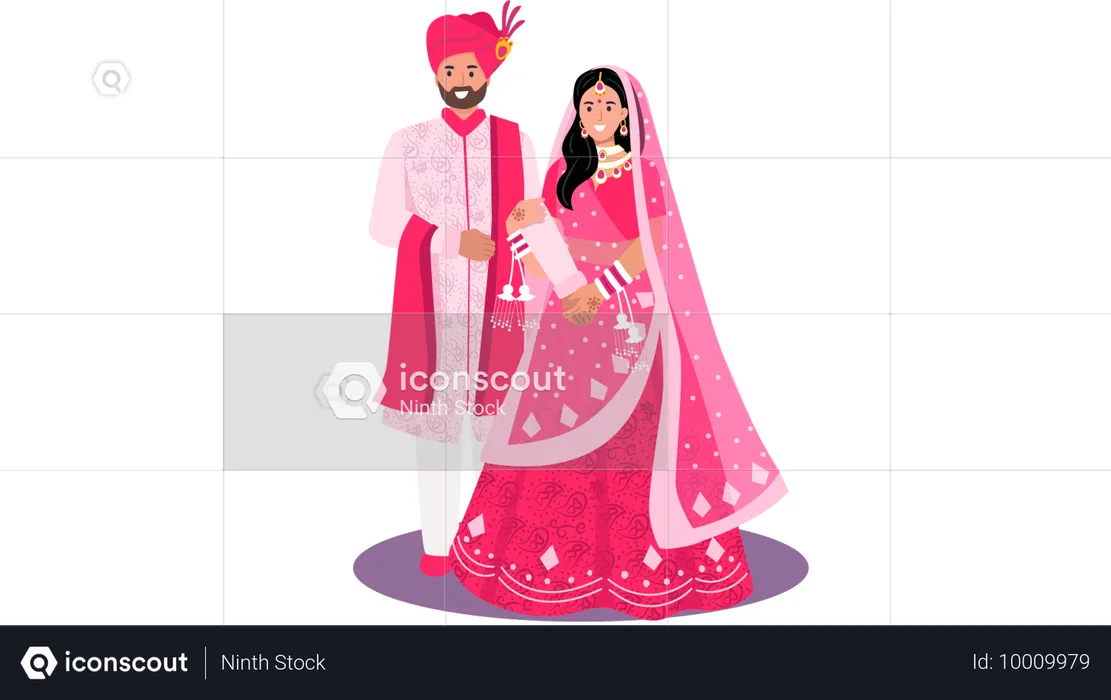 Punjabi Bride and groom standing together  Illustration