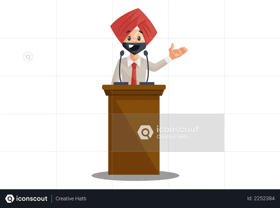 Punjabi businessman is giving speech  Illustration