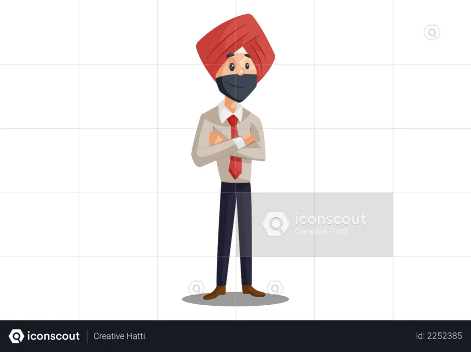 Punjabi businessman standing with crossed arms  Illustration