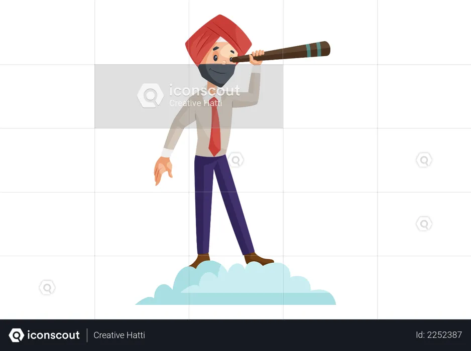 Punjabi businessman with the telescope  Illustration