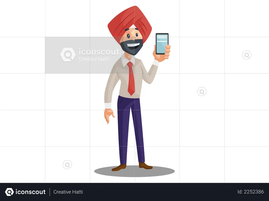 Empresario Punjabi mostrando teléfono móvil  Ilustración