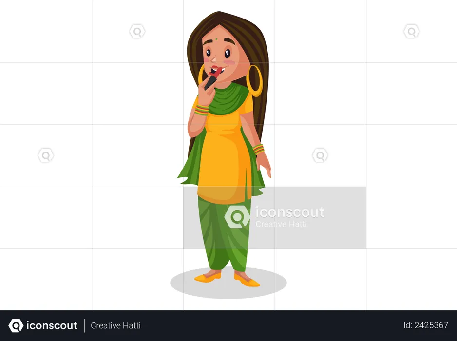 Punjabi girl applying lipstick  Illustration