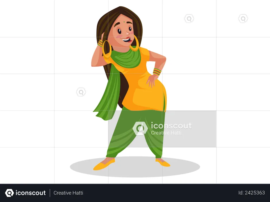 Punjabi girl dancing  Illustration