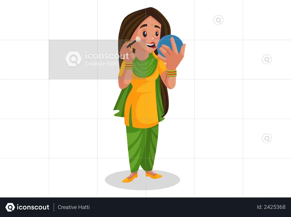 Punjabi girl holding a mirror and doing makeup  Illustration