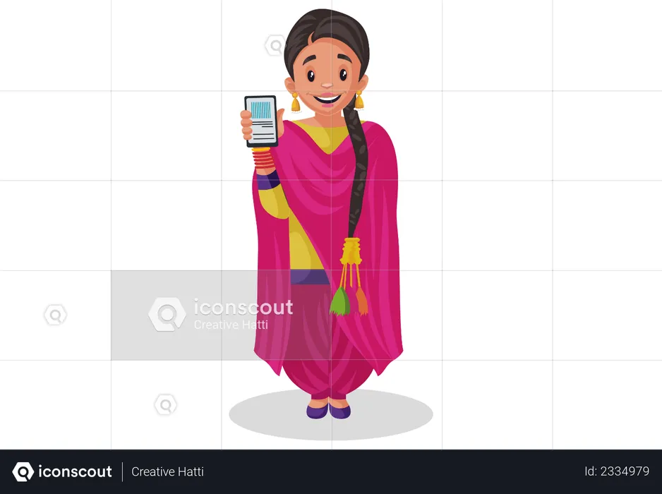 Punjabi girl holding mobile in her hand  Illustration
