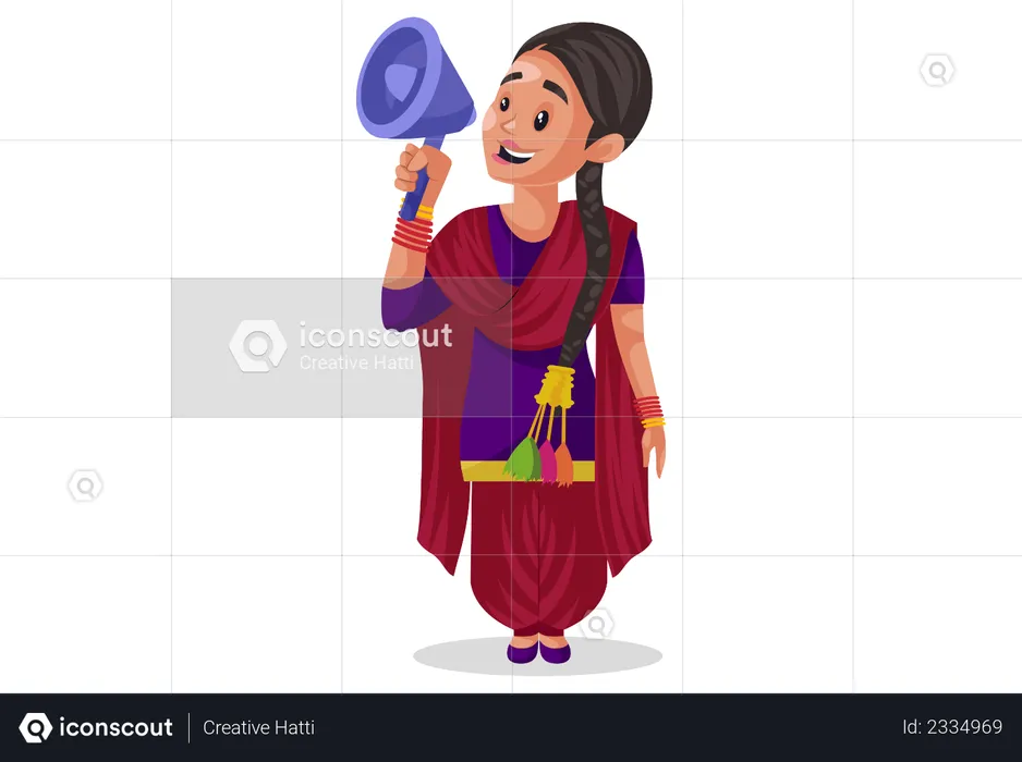 Punjabi girl is holding megaphone in hand  Illustration