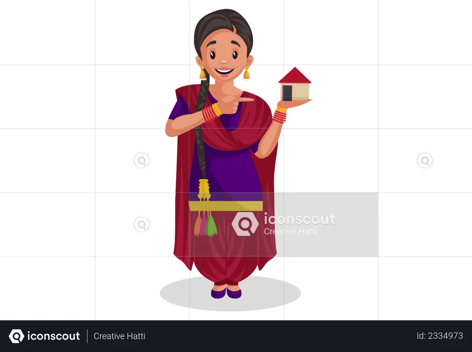 Punjabi girl is showing small house  Illustration