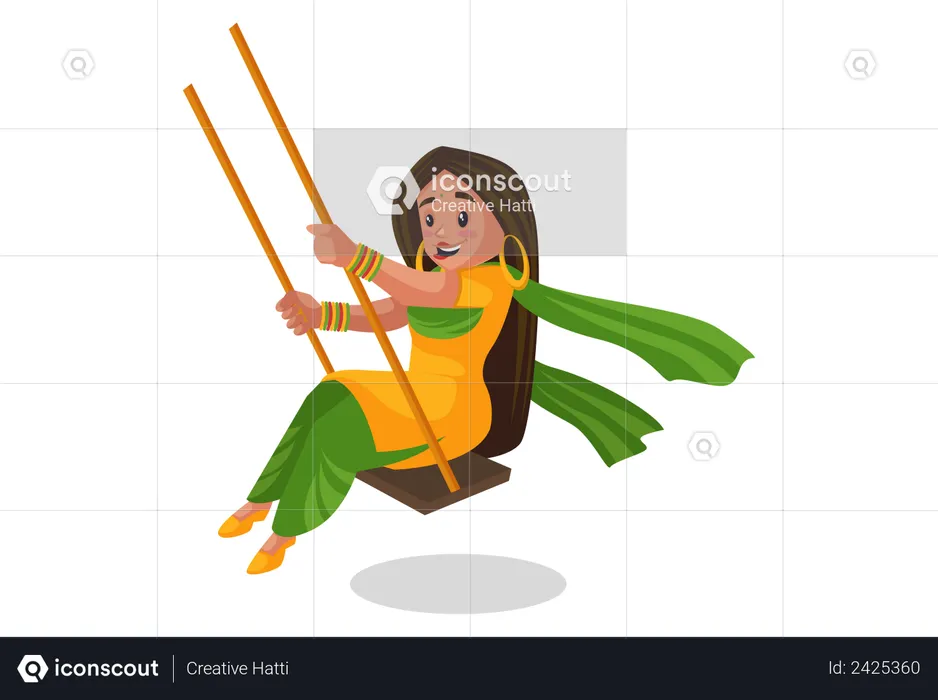 Punjabi girl swinging on the swing  Illustration