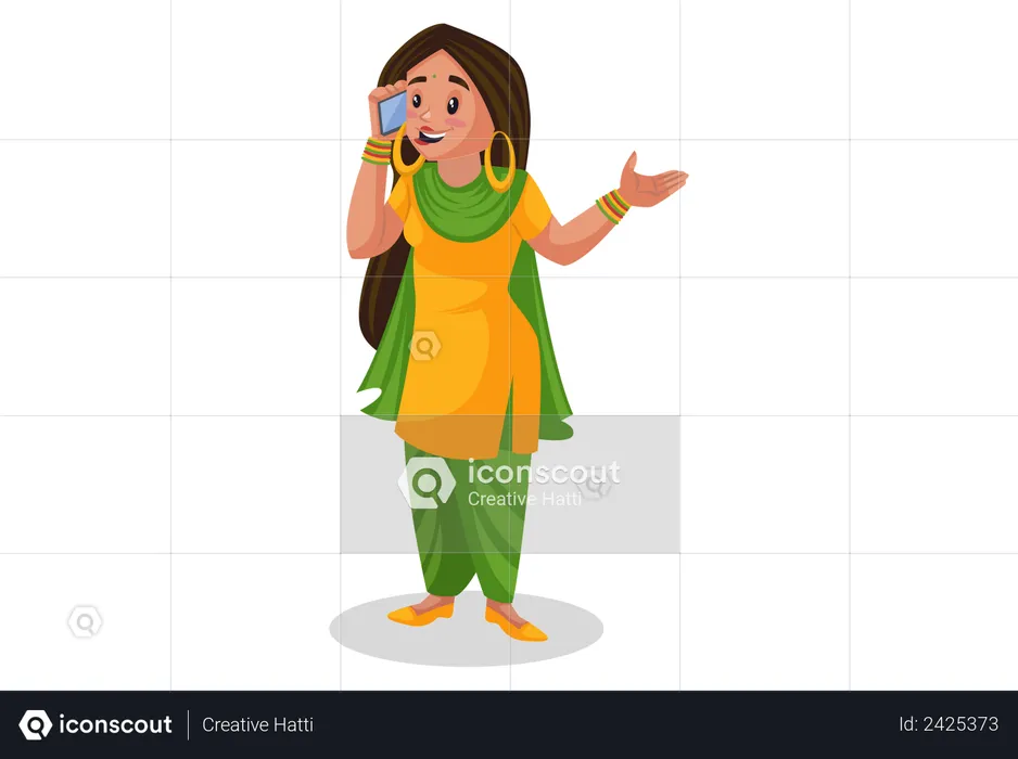 Punjabi girl talking on a mobile phone  Illustration