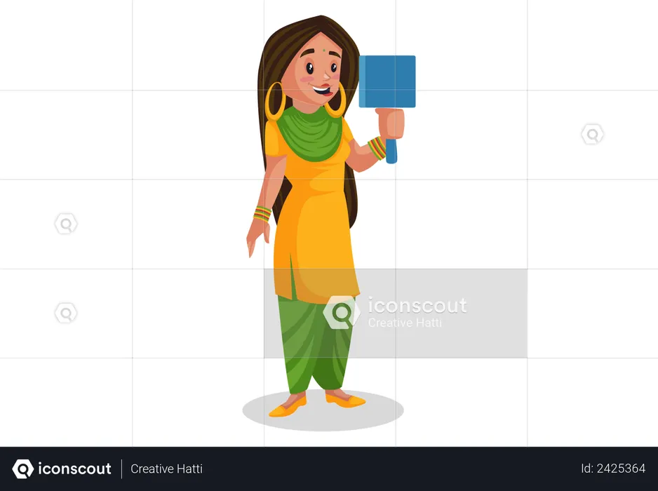 Punjabi girl watching herself in the mirror  Illustration