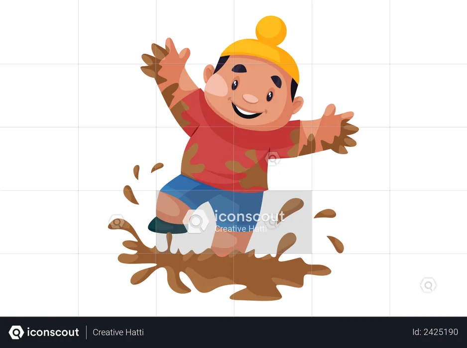 Punjabi kid playing in the mud  Illustration