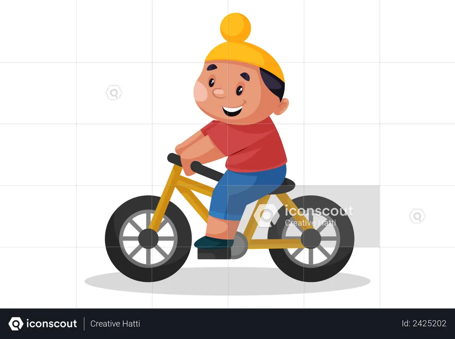 Punjabi kid Riding Cycle  Illustration
