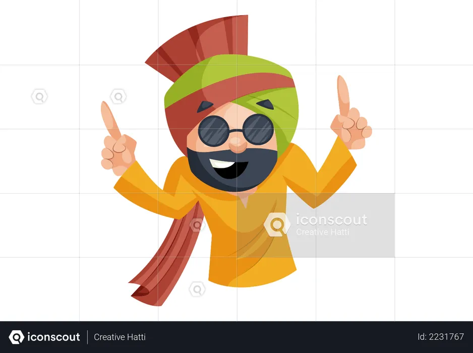 L'homme punjabi danse et porte des lunettes  Illustration