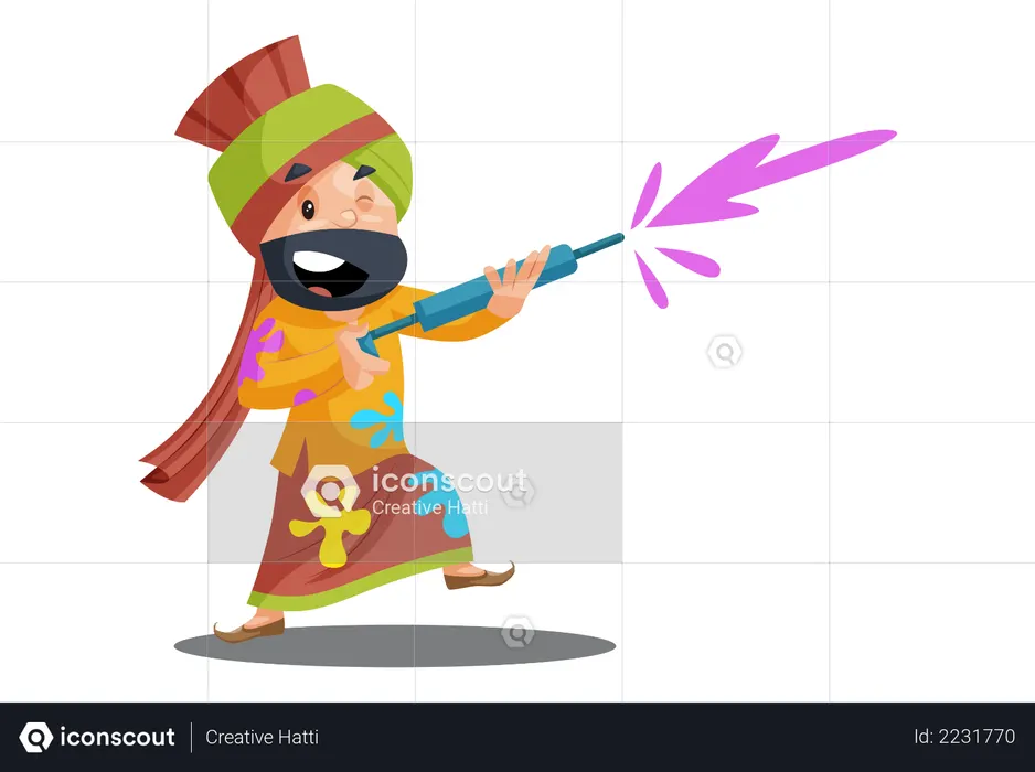 Punjabi man is celebrating holi  Illustration